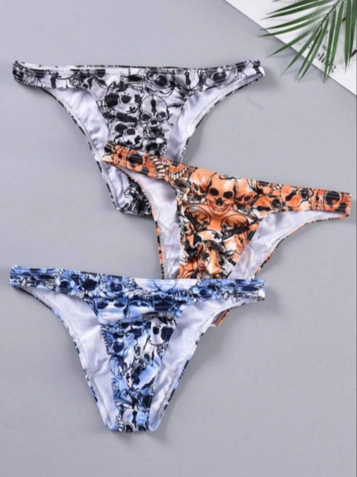 Men's Skull Print Underwear Punk New Wave Fashion Men's Tringle Undies